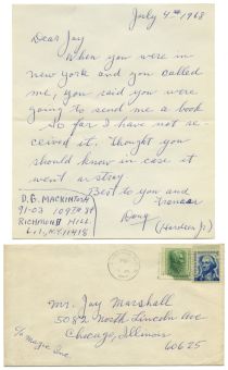 Note from D.G. Mackintosh (Hardeen, Jr.) to Jay Marshall