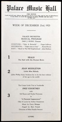 Palace Music Hall Program, Frank Van Hoven