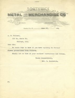 Edward D. Southwick Letter to Arthur P. Felsman