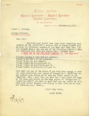 Evans Brown Letter to Arthur P. Felsman