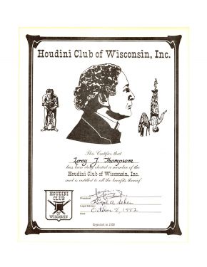 Houdini Club of Wisconsin Member Certificate and Ephemera